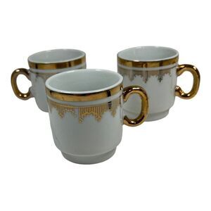 Stackable Yamasen Fine China Tea Set 3 Cups Mugs Gold Gilt Antique Made In Japan